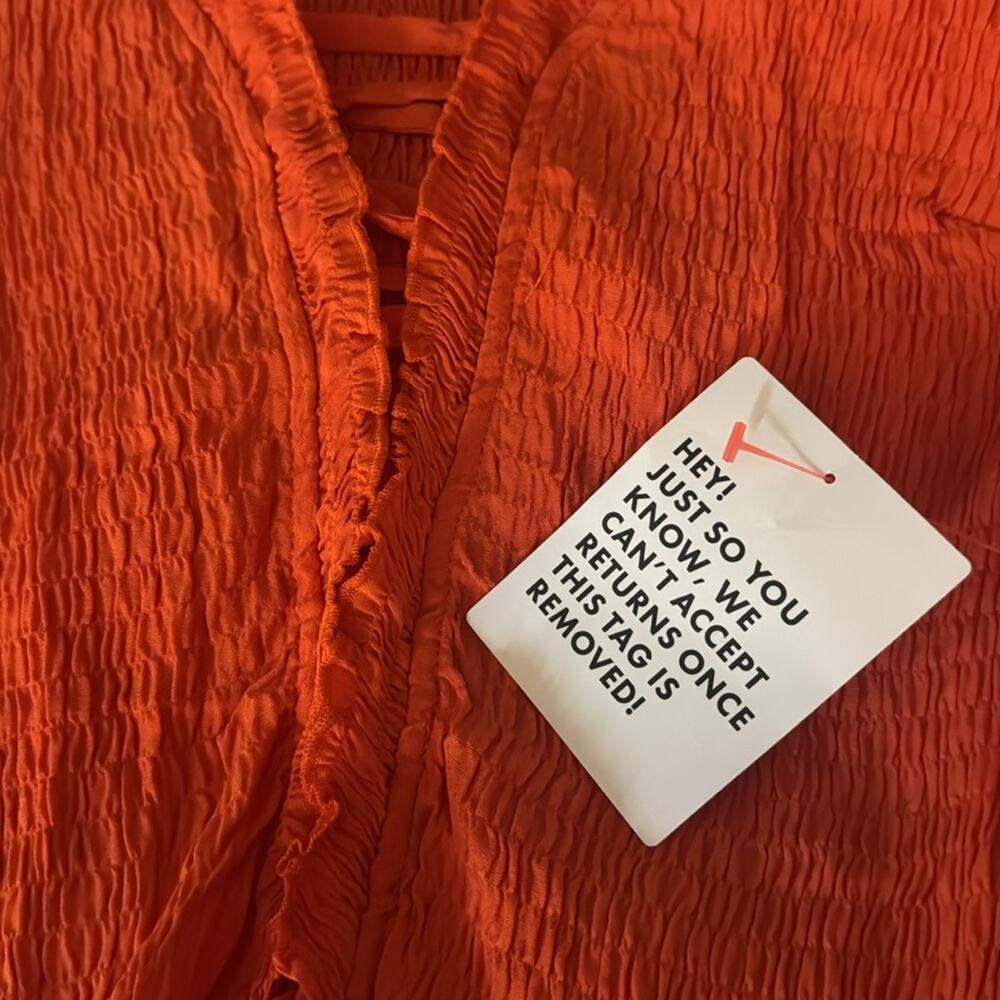 Topshop Crinkle Ruched Lace Long Sleeve Top - Clementine Orange Size 6 - Picture 6 of 6